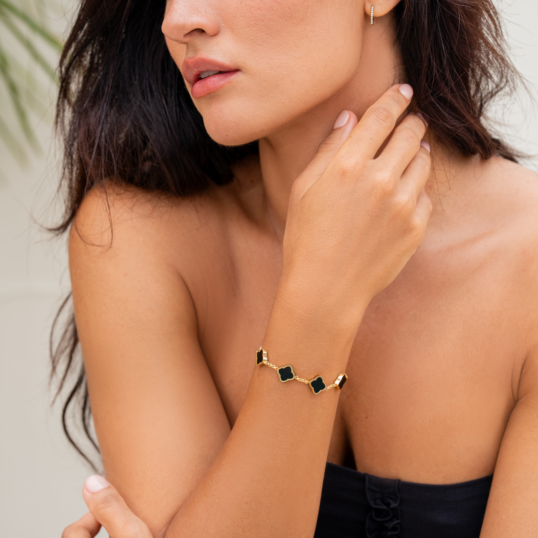Celine Clover Bracelet - White-Black