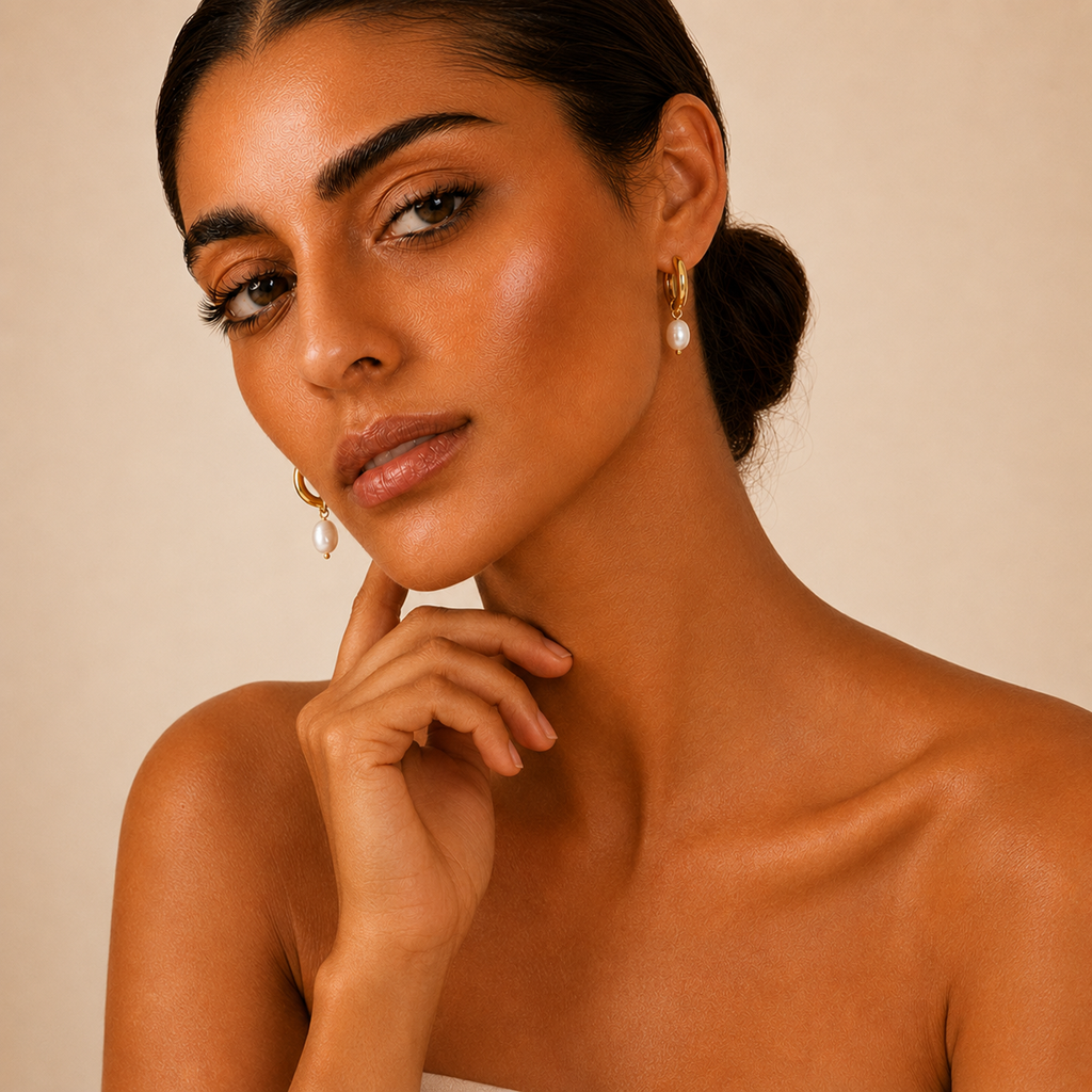 Bethany Pearl Drop Hoop (Kavely)